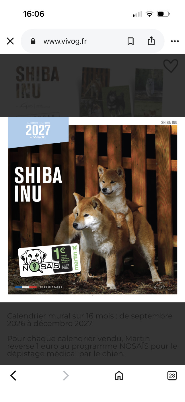 Calendrier Shiba 2027